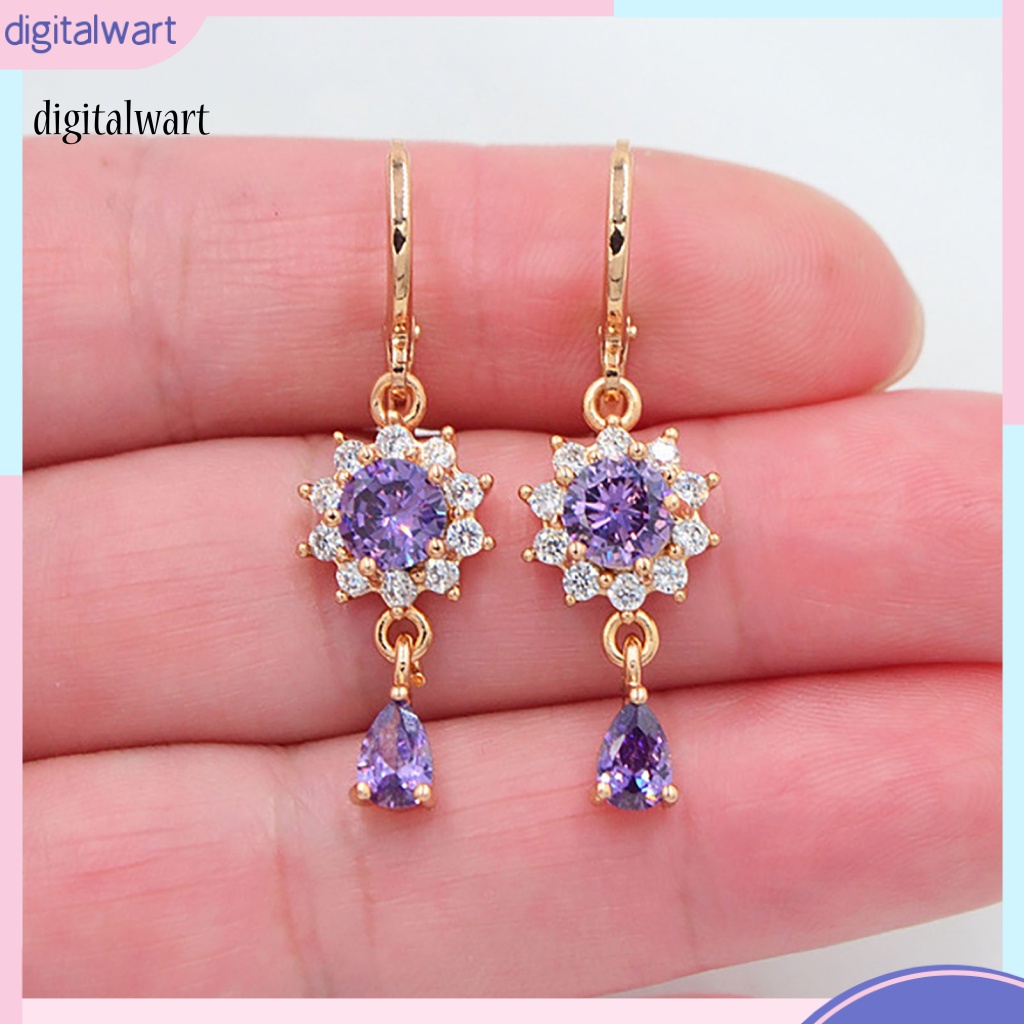 Kỹ Thuật Số| 1 Đôi Bông Tai Dáng Dài Hình Hoa Đính Đá Mạ Điện Lâu Trôi Thích Hợp Mặc Hàng Ngày