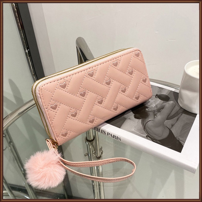 Ví Da Pu Màu Trơn Dáng Dài Có Khóa Kéo Đôi Thời Trang Cho Nữ