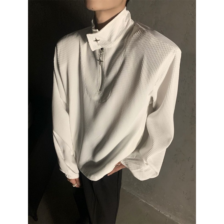 Áo Khoác Cổ Đứng Phối Khóa Kéo Kim Loại Thời Trang Mùa Thu Cho Nam