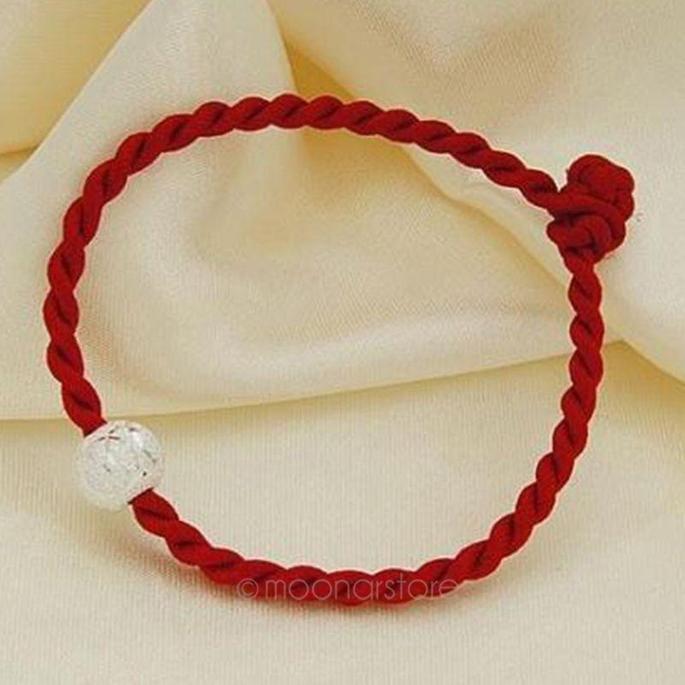 Chinese Feng Shui Lucky Red String Rope Hand-woven Pieces With Silver Beads