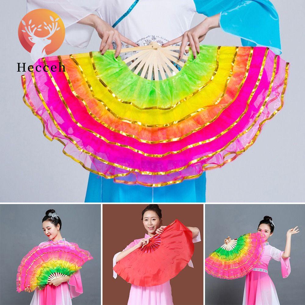 Quạt Múa Bụng Lụa Dài Màu Sắc Gradient Heceh