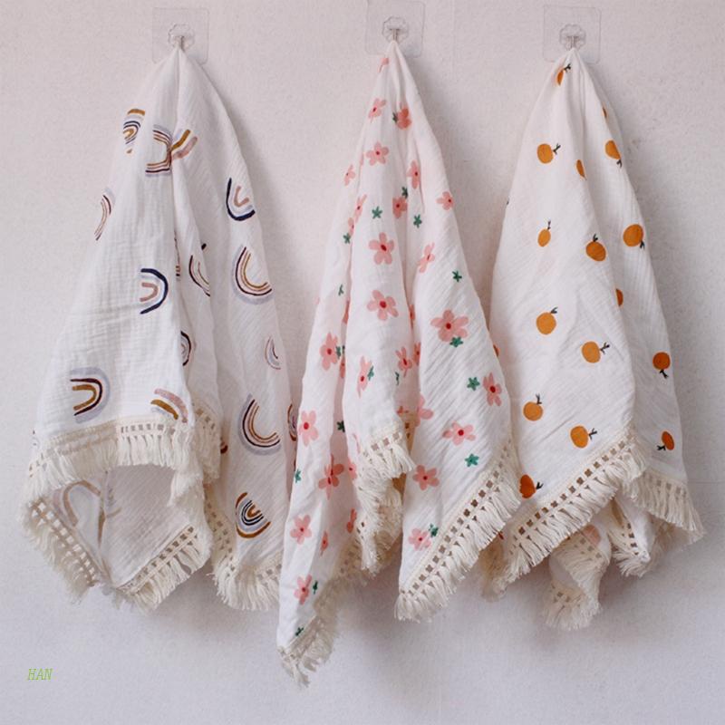 Chăn Quấn Em Bé 2 Lớp Chất Liệu Cotton Mềm Mại Phối Tua Rua Phong Cách Hồi Giáo