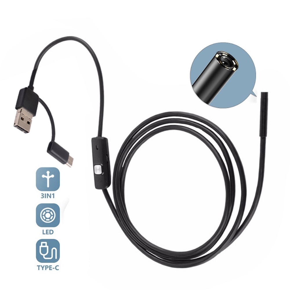 Tích hợp 6 đèn LED Máy dò dây Borescope Camera kiểm tra nội soi dây linh hoạt Camera nội soi mini USB màu đen Camera siêu nhỏ
