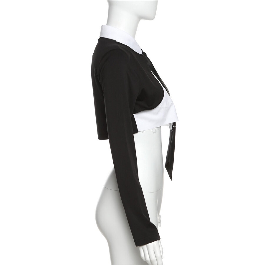 Áo Croptop Tay Dài Cổ Polo Dáng Ôm Thời Trang Ngọt Ngào Cho Nữ Puss Y2K