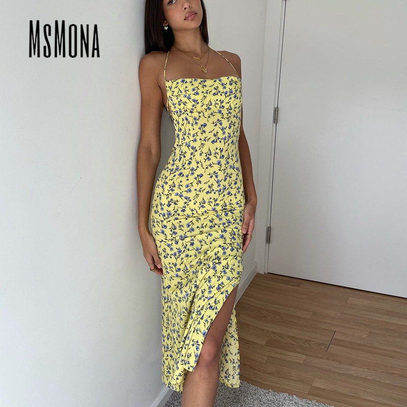 Đầm Hai Dây Hở Lưng Dáng Ôm In Họa Tiết Hoa Thời Trang 2023 Cho Nữ