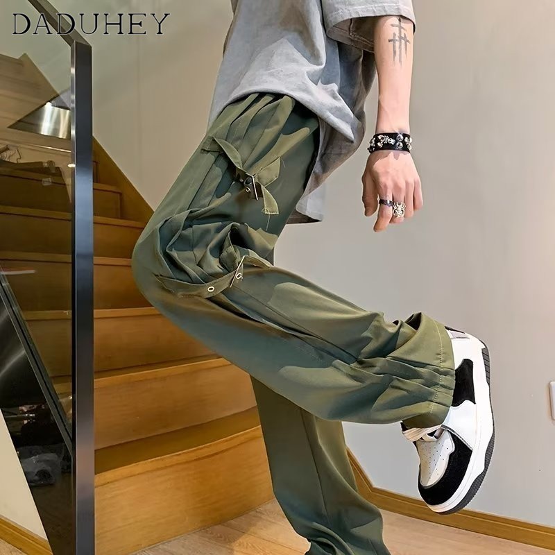 DaDuHey Men's American Style Fashion Trend Straight All-Match Casual Pants 2023 New Ins Retro High Street Cargo Pants