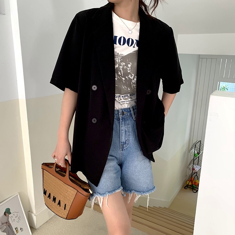 Áo Khoác Vest Tay Ngắn Dáng Rộng Phong Cách Hàn Quốc Dành Cho Nữ