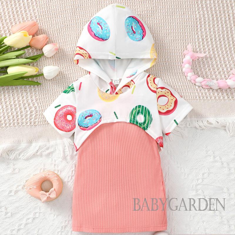 Set Đồ 2 Món Gồm Áo Hoodie Tay Cộc + Đầm Hai Dây Có Gân Cho Bé Gái 6 Tháng-3 Tuổi