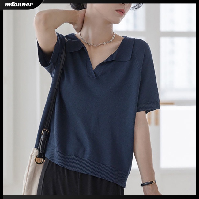 Áo Thun Nữ Tay Ngắn Dáng Rộng Màu Trơn Thời Trang Mùa Hè