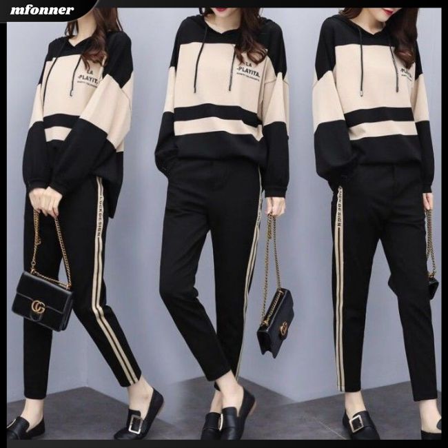 Set Đồ Thể Thao 2 Món Áo Hoodie Tay Dài Dáng Rộng Phối Quần Dài Cỡ Lớn Thời Trang Năng Động Cho Nữ