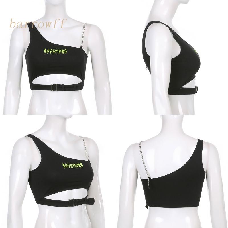 Áo Croptop Sát Nách Một Dây Xích Có Khóa In Chữ Cho Nữ
