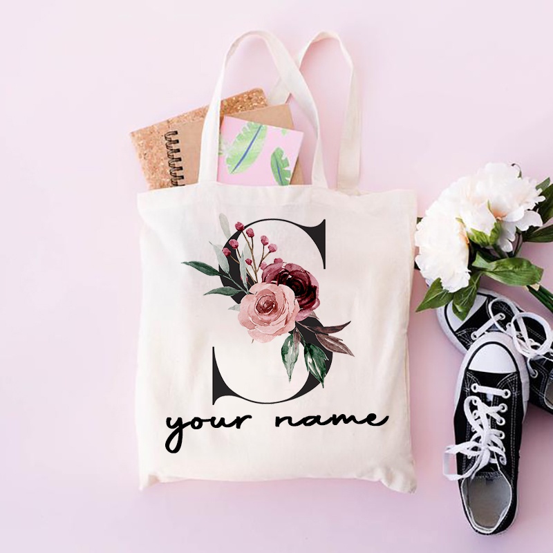 Cz0 Túi lưu trữ tên tùy chỉnh Chữ cái tiếng Anh Thêm tên Túi Tote