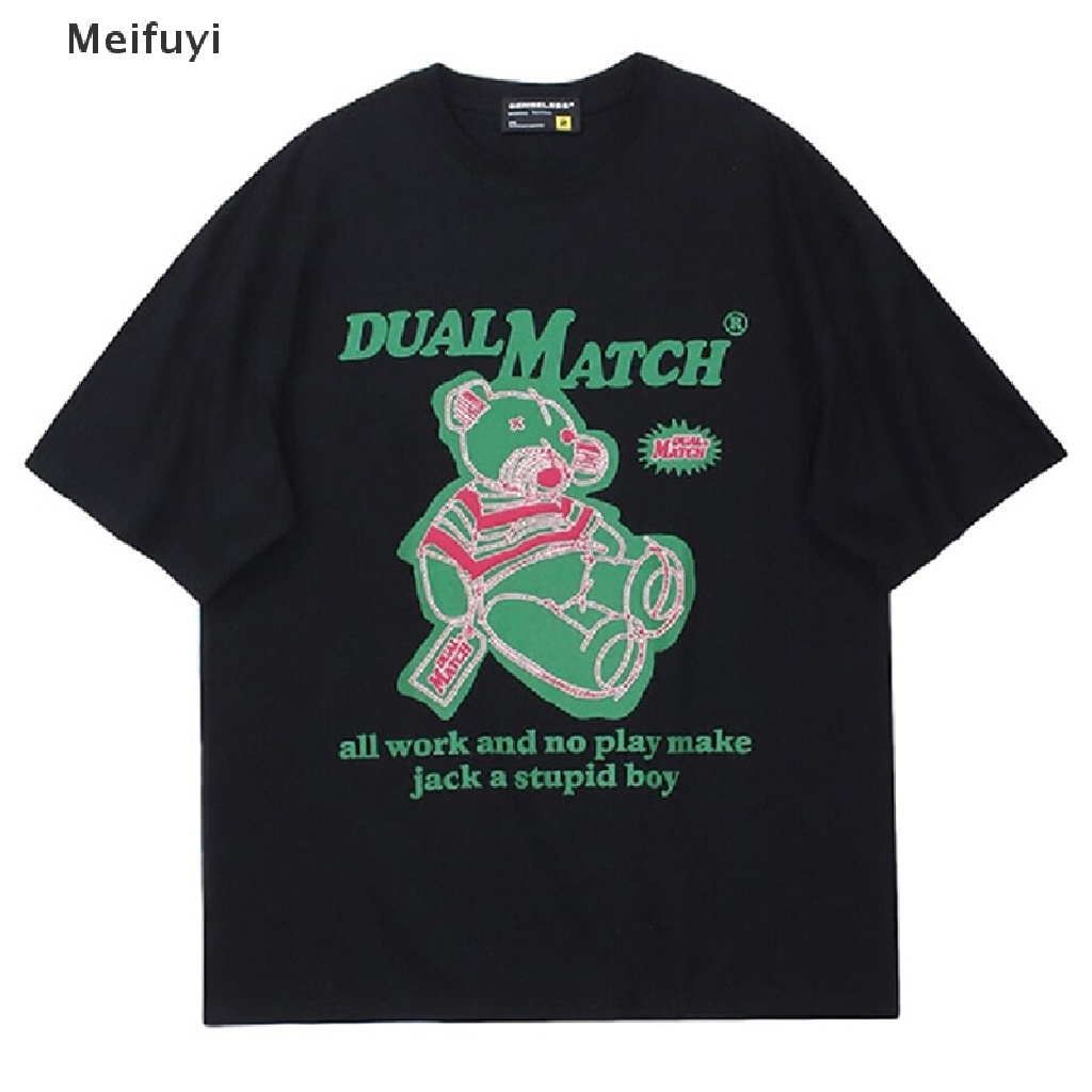 Áo Thun Tay Ngắn Cổ Tròn Dáng Rộng In Hình Gấu Kiểu Retro Mỹ Xinh Xắn Cho Nữ