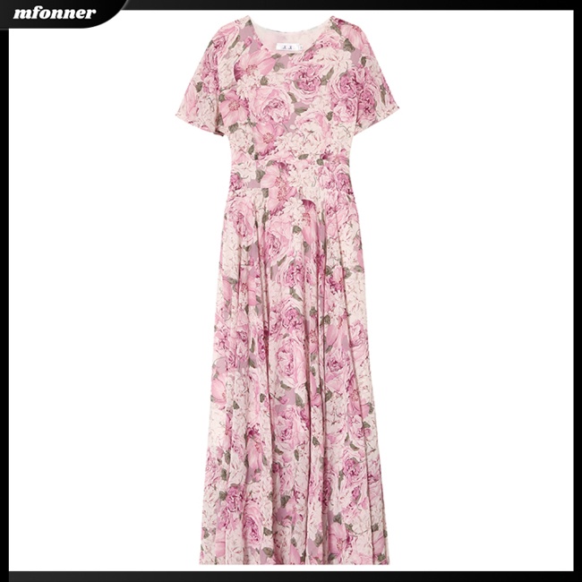 Đầm Dài Tay Ngắn Cổ Tròn In Họa Tiết Hoa Thời Trang Dành Cho Nữ