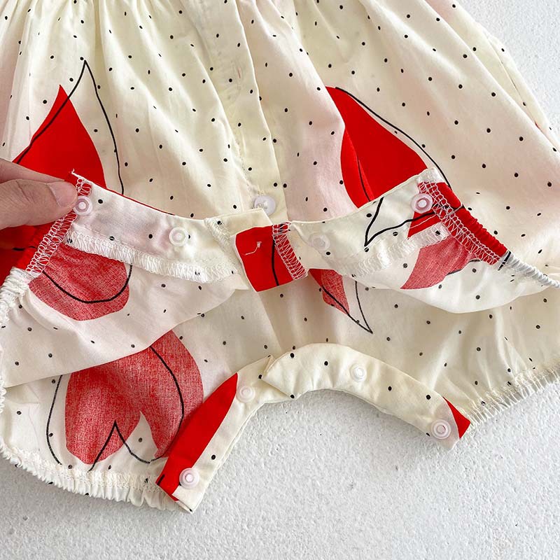 Áo Liền Quần Chấm Bi Đỏ Thời Trang Cho Bé Gái Từ 0-24 Tháng Tuổi