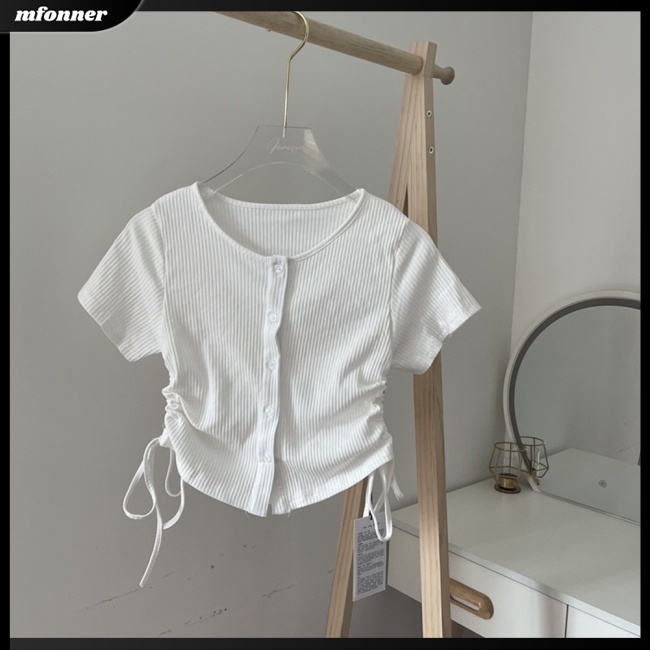 Áo Thun Croptop Tay Ngắn Cổ Tròn Màu Sắc Đơn Giản Cho Nữ