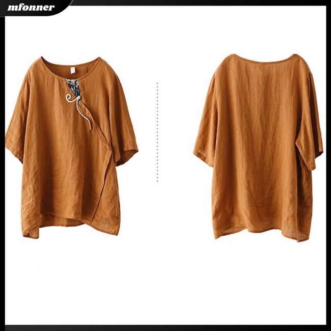 Áo Sơ Mi Tay Ngắn Cổ Tròn Dáng Rộng Màu Sắc Đơn Giản Thanh Lịch Dành Cho Nữ