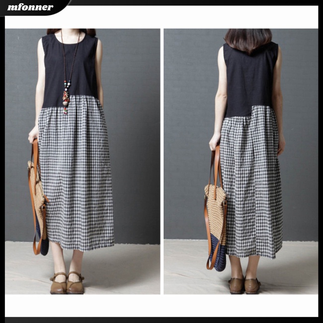 Đầm Sát Nách Cổ Tròn Dáng Rộng Cỡ Lớn Thời Trang Mùa Hè Cho Nữ