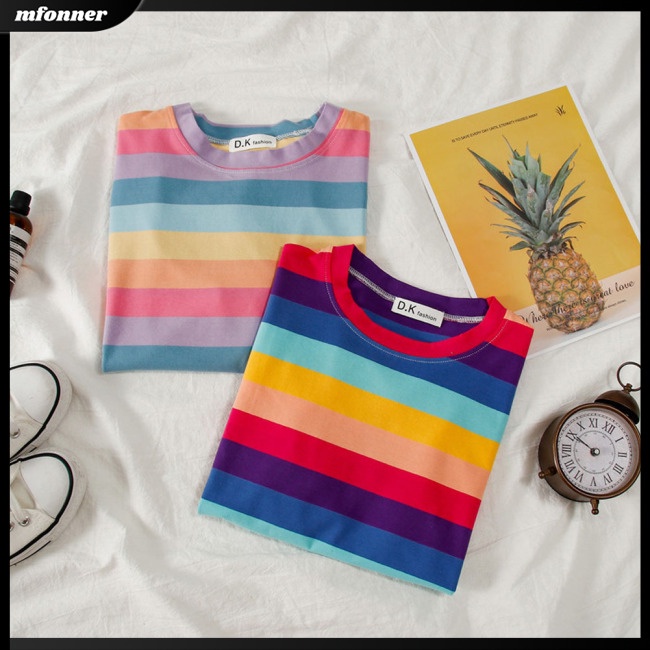Áo Thun Tay Ngắn Dáng Rộng Họa Tiết Kẻ Sọc Thời Trang Mùa Hè Cho Nữ