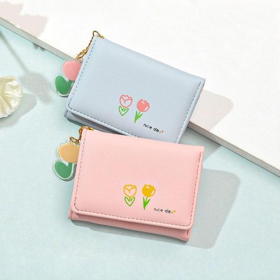 Ví nữ PIERRE LOUES gấp làm ba họa tiết hoa tulip hoạt hình đáng yêu