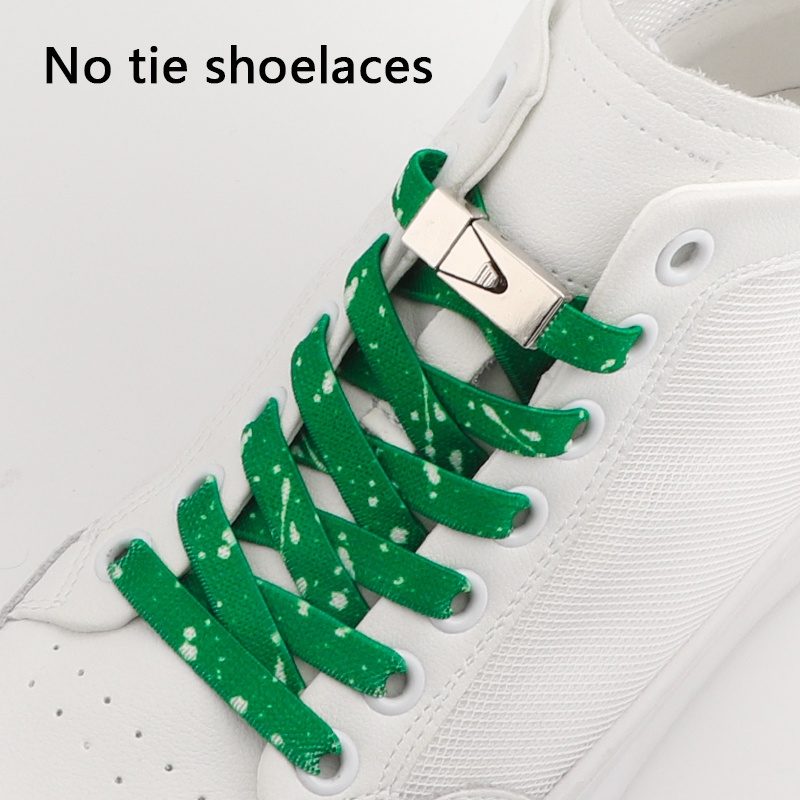 Dây Giày Dẹt Nhiều Màu Mới Không Cần Buộc Co Giãn Khóa Bấm Kim Loại Nhanh Chóng Và Không Cần Buộc