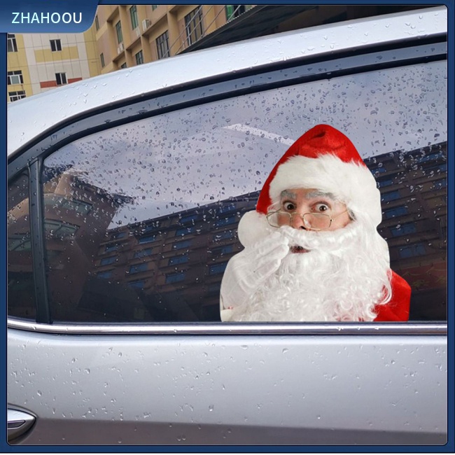 ☃Nhà Cửa☃ 1 Cặp Đề Can Dán Cửa Sổ Xe Hơi D-2301 Hình Ông Già Noel Vui Nhộn