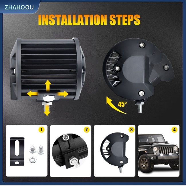 ☃Nhà Cửa☃ 1 Cặp Đèn Led Sương Mù 3 Hàng 4-inch Chống Nước Gắn Cản Trước Xe Tải