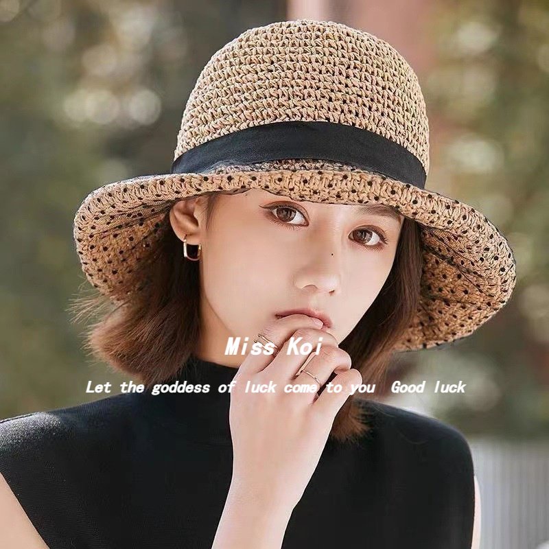 Nón Tai Bèo Đan Cói Chống Nắng Phối Lưới Đính Nơ Có Thể Gấp Gọn Thời Trang Đi Biển Mùa Hè Cho Nữ