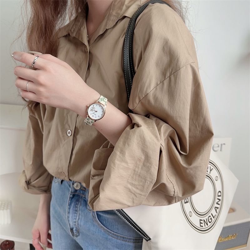 Mới Đồng Hồ Nữ Dây Da Mặt Hình Mặt Trăng Dễ Thương