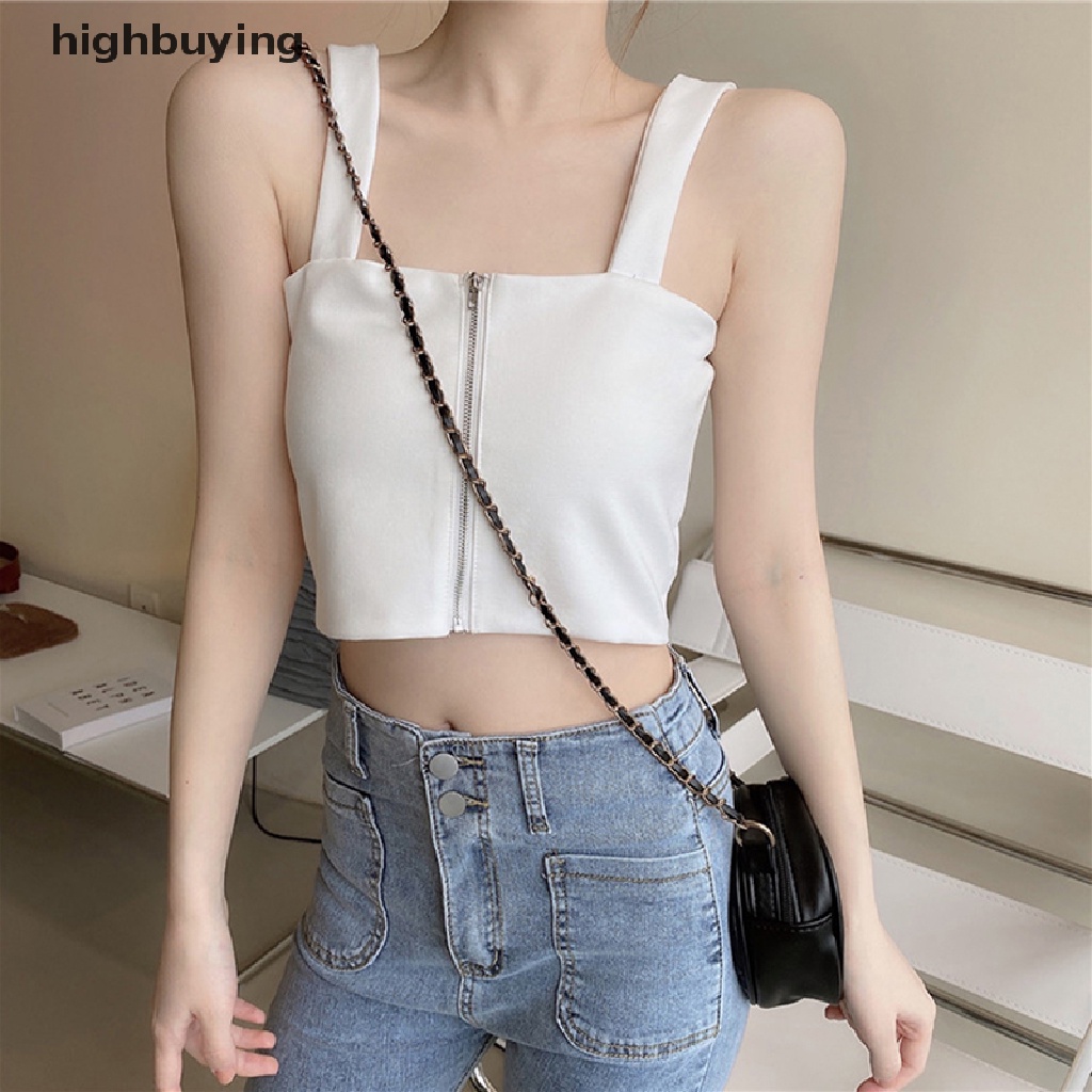 Hbvn Belle Áo Hai Dây Màu Trơn Phối Khóa Kéo Gợi Cảm Mùa Hè Cho Nữ