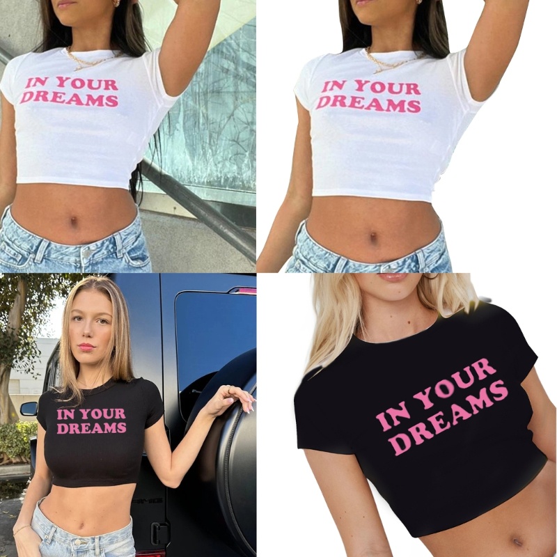 Xiangbao Áo Thun Croptop Cổ Tròn In Chữ Tiếng Anh Độc Đáo Phong Cách Đường Phố Quyến Rũ