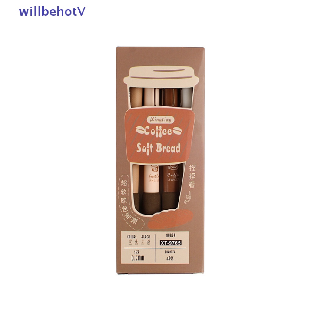 Bộ 4 Cây Bút Mực Đen Ngòi 0.5mm Hình Bánh Mì / Cà Phê Độc Đáo Trang Trí Nhà Cửa / Văn Phòng