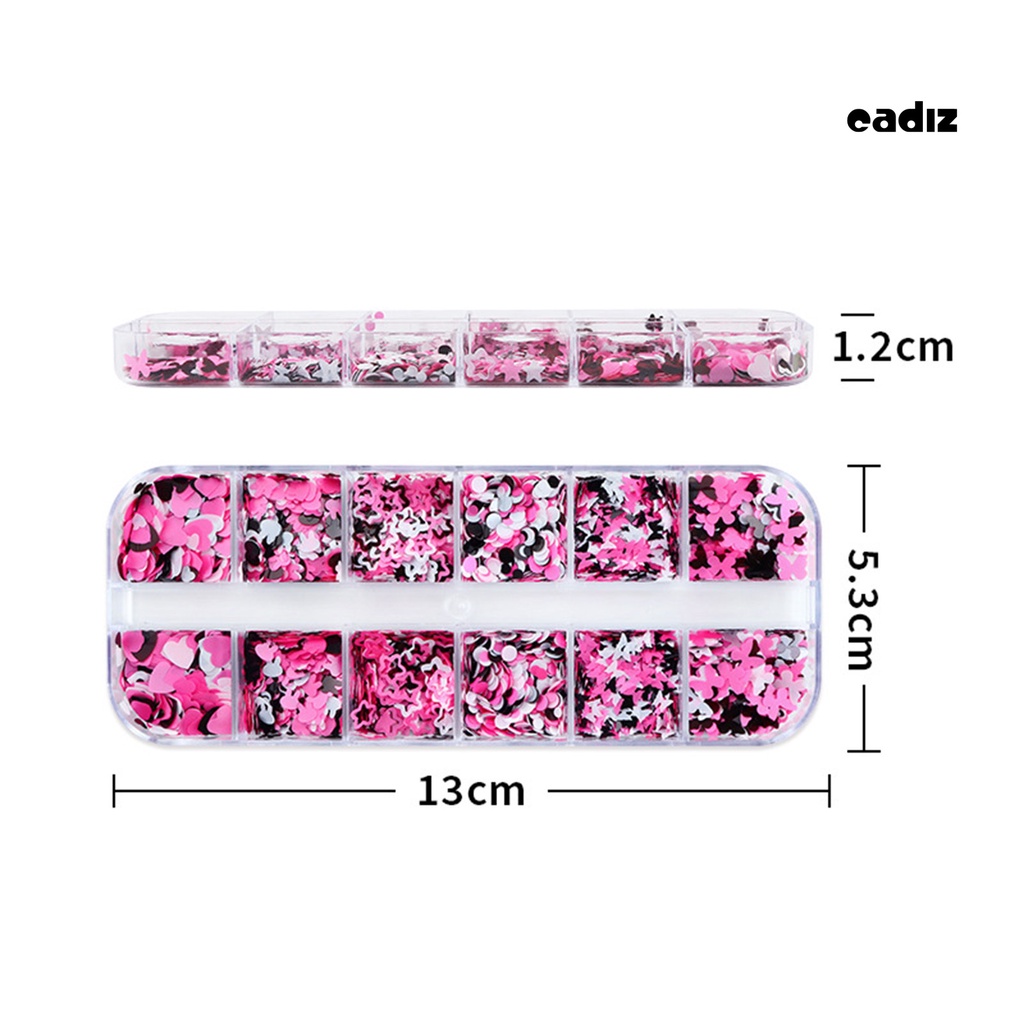 Hộp 1 Hộp 12 Ngăn Kim Tuyến Tròn / Sao / Thỏ / Bướm Lấp Lánh Trang Trí Móng Nghệ Thuật DIY