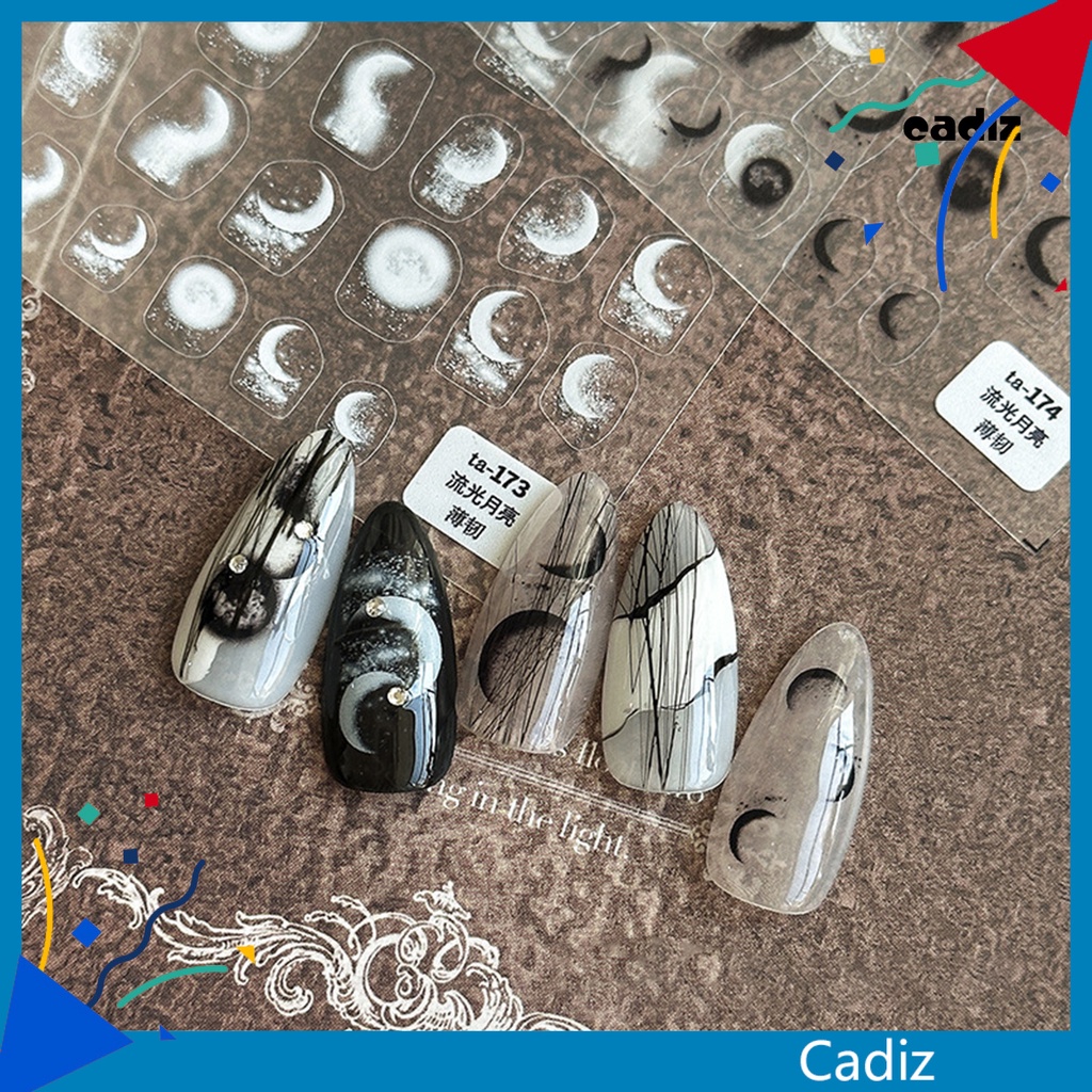 Miếng Dán Trang Trí Móng Tay Hình Mặt Trăng / Đen / Trắng Độc Đáo DIY