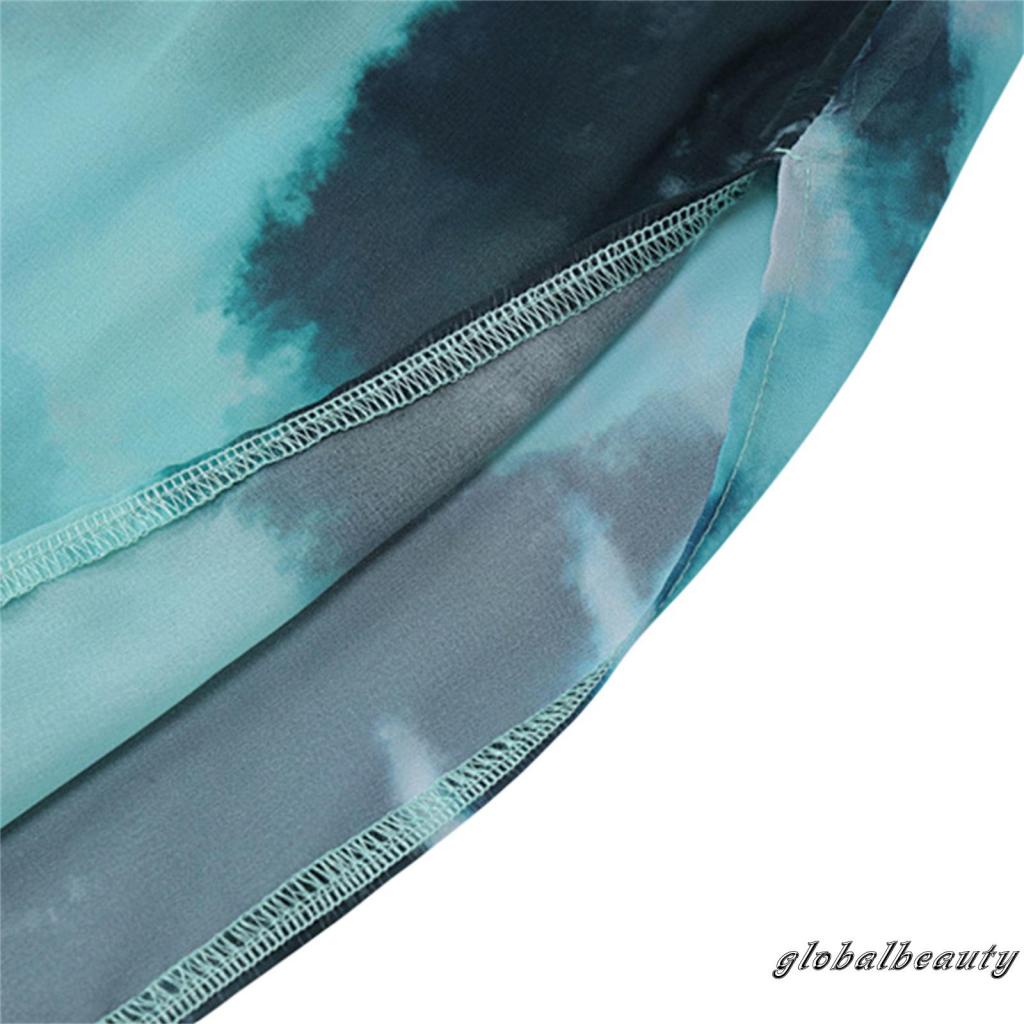 Đầm Dài Hai Dây Cổ Chữ V Họa Tiết Màu Nhuộm Ôm Dáng Gợi Cảm Cho Nữ