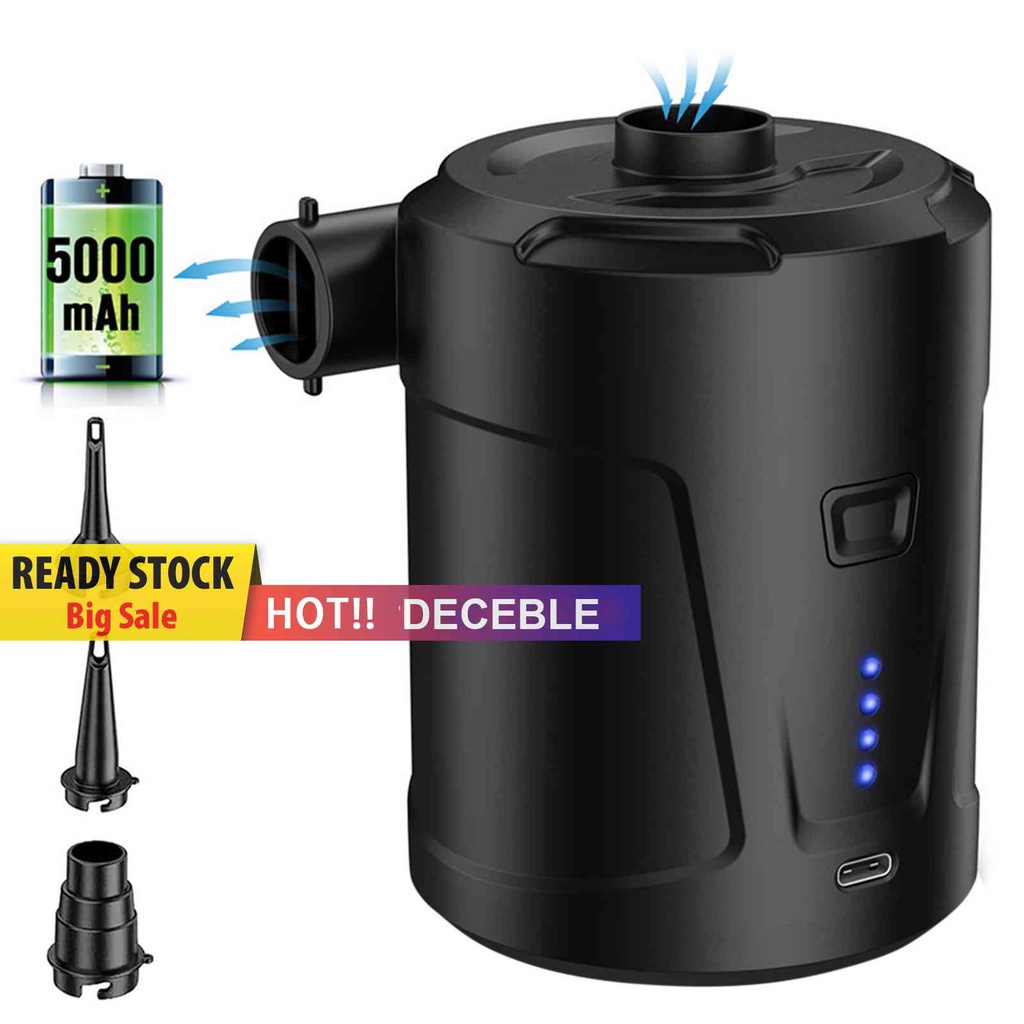 Máy Bơm Hơi Điện Tử 5000mAh Kèm 3 Đầu Phun Màu Đen