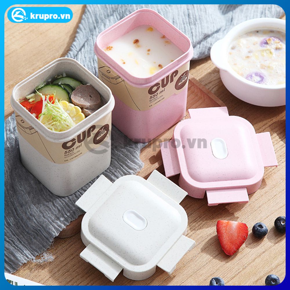 Cốc Đựng Súp Bằng Rơm Lúa Mì Phong Cách Nhật Bản Hộp Cơm Bento Cho Nhân Viên Văn Phòng Di Động Bằng Nhựa Cốc Ăn Sáng Sữa Hình Vuông Kín Bán Chạy