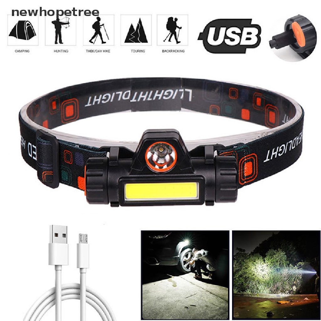 Đèn Pin XPE + COB USB Mini Đeo Đầu Chống Thấm Nước Có Thể Sạc Lại Tiện Dụng