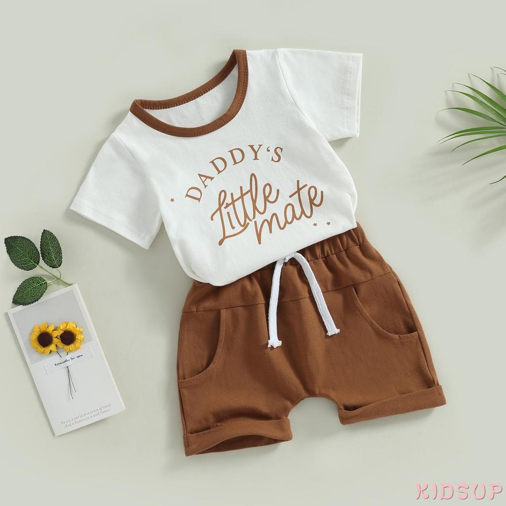 Set Áo Thun Tay Ngắn In Chữ + Quần Short Lưng Thun Thời Trang Mùa Hè Cho Bé Trai 1 Tuổi