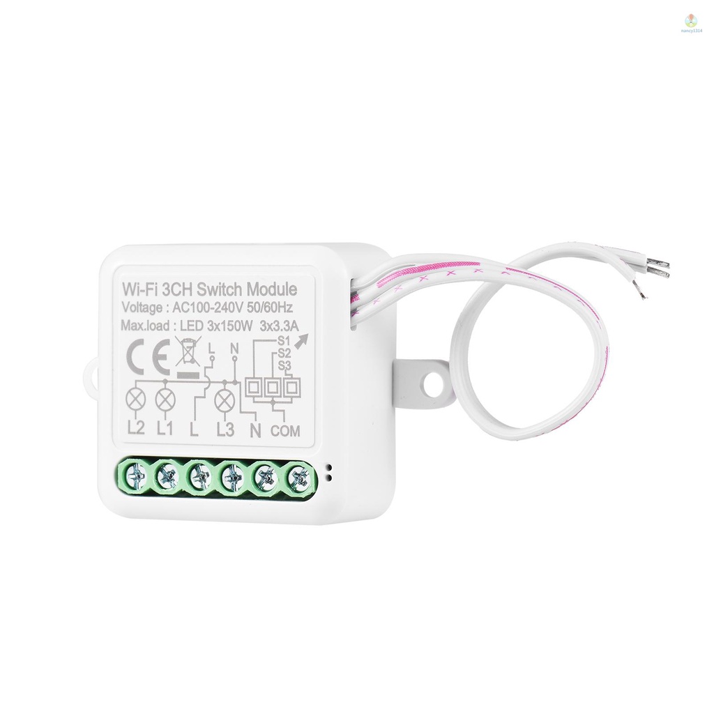 Mô Đun Công Tắc WIFI Mini Thông Minh 3CH Có Chức Năng Điều Khiển Giọng Nói Tương Thích Với Google Assistant Amazon Alexa LED 300W, 10A