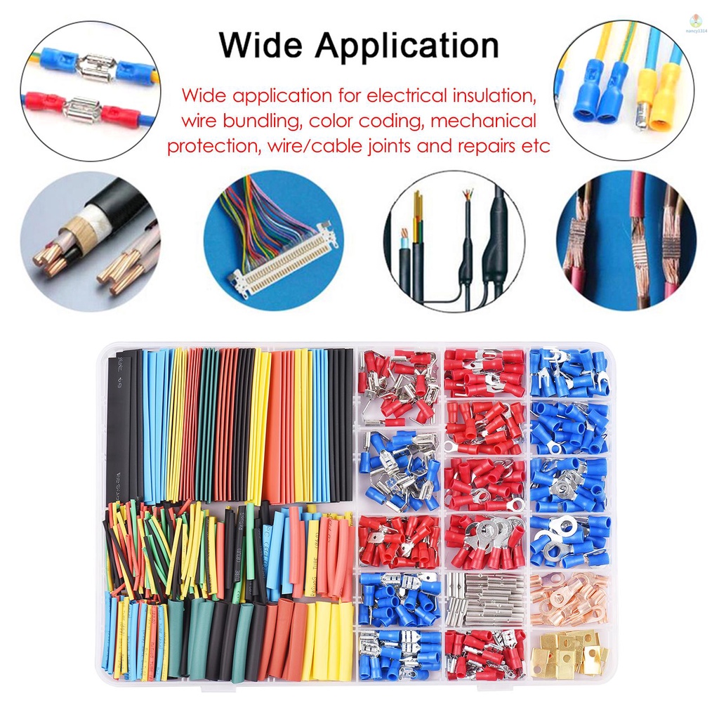 Set 678 Ống Co Nhiệt + 328 Đầu Nối Dây Điện Không Co Nhiệt Bằng Polyolefin