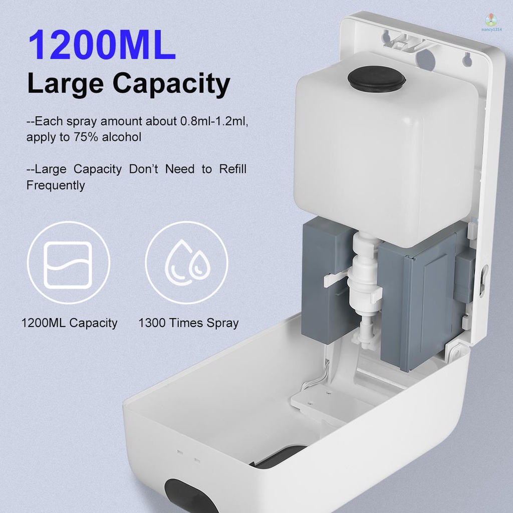 Máy Phân Phối Bọt Tự Động Với Nhiệt Kế Đo Nhiệt Độ °C/°F Bình Đựng Xà Phòng Dung Tích 1200ML Có Thể Sử Dụng Pin Tiện Dụng