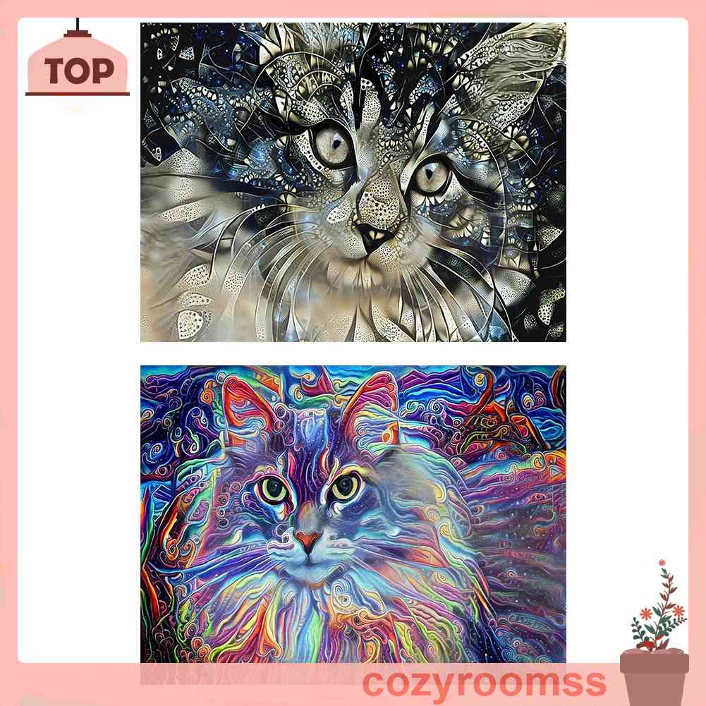 Tranh Đính Đá Kim Cương Toàn Bộ 5D DIY Hình Vẽ Mèo