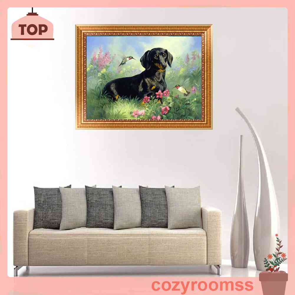 Tranh Thêu Trang Trí Thủ Công 5D Hình Chó Nghệ Thuật (Mũi Thêu Hình X)