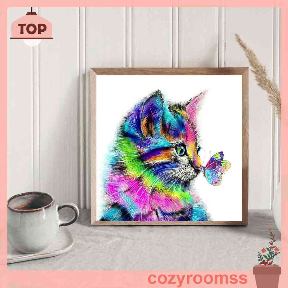 Tranh Đính Đá 5D Tự Làm Hình Mèo Nhiều Màu Sắc