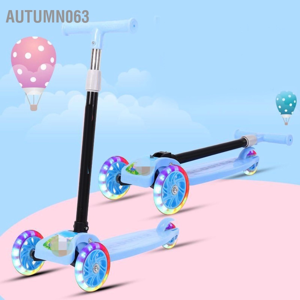 Autumn063 Xe Scooter Trẻ Em Gấp 3 Bánh Nhấp Nháy Tàu Lượn Đẩy Có Thể Điều Chỉnh Chiều Cao Sàn Rộng Cho Bé Trai Gái 2‑8 Tuổi