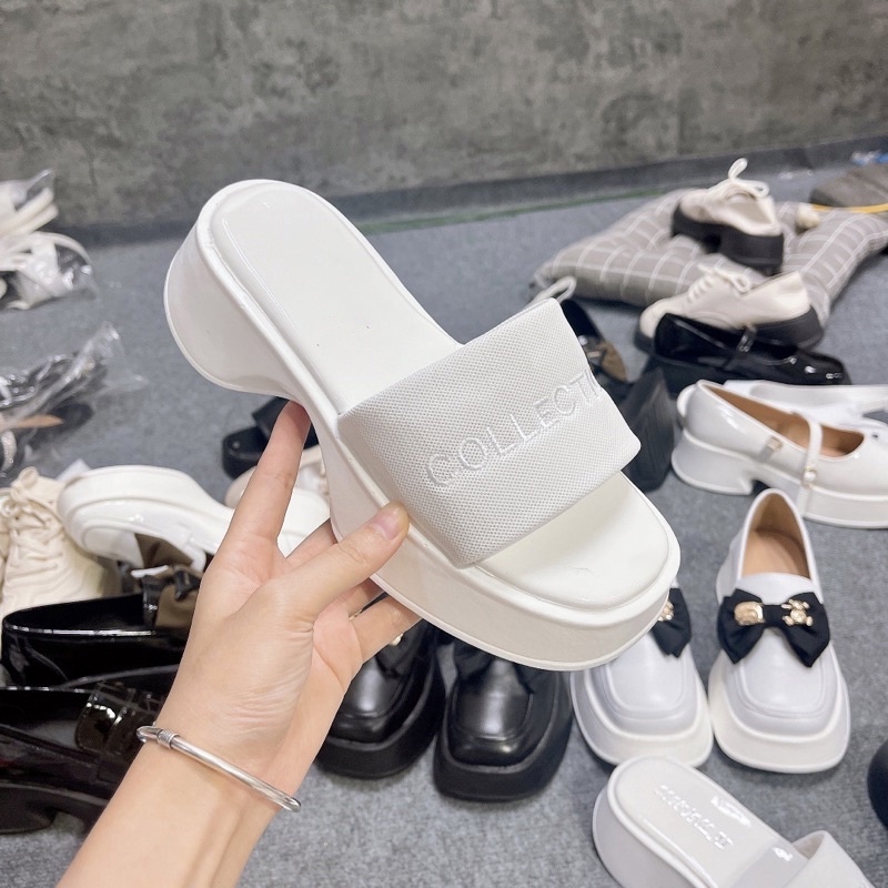 Dép Sandal nữ quai ngang đế cao 5p phiên bản Collection êm chân