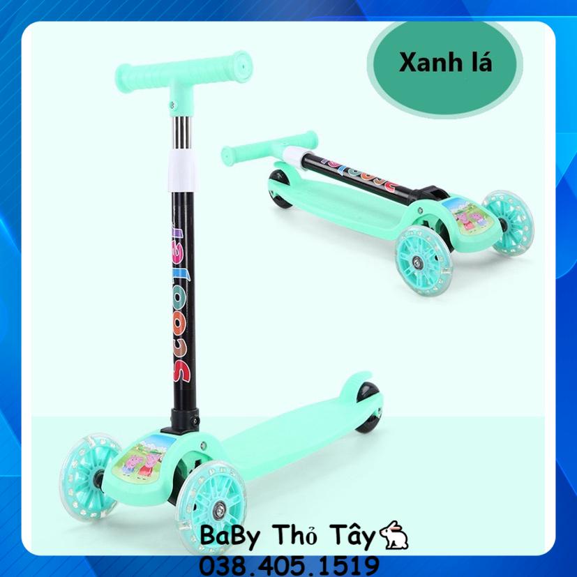 Xe Trượt Scooter cho bé xe scooter  NHỰA trẻ em 3 bánh gấp gọn có đèn phát sáng bền chắc
