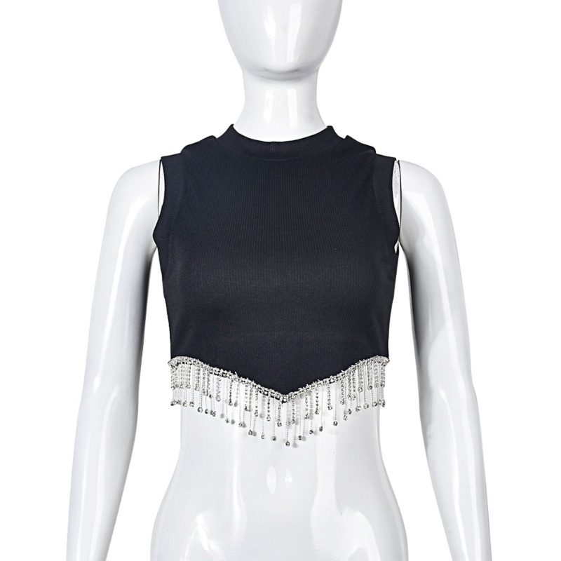 Áo Croptop Sát Nách Phối Tua Rua Đính Đá Thời Trang Cho Nữ Y2k