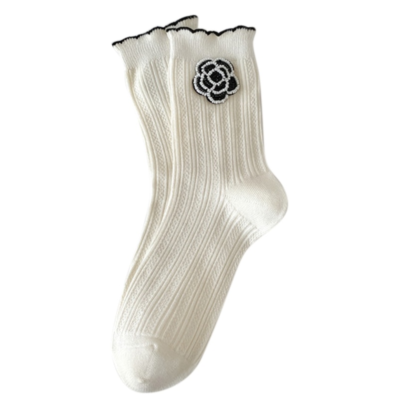 Vớ Cotton Cổ Cao In Họa Tiết Hoa 3D Ngọt Ngào Thời Trang Cho Nữ